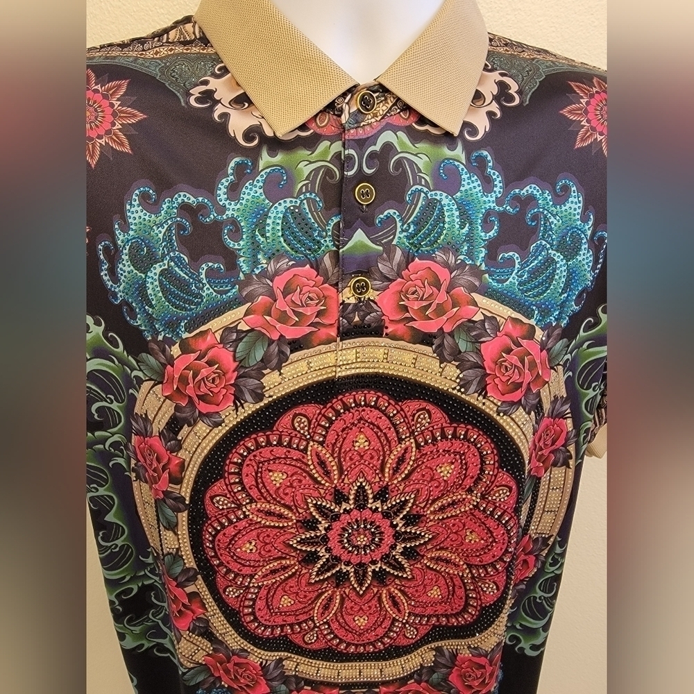 NWT Barabas Men's Rhinestone Embellished Polo Shirt - Picture 6 of 13